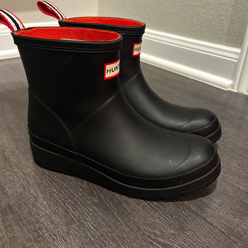 Hunter Black Boots with Red Lining
